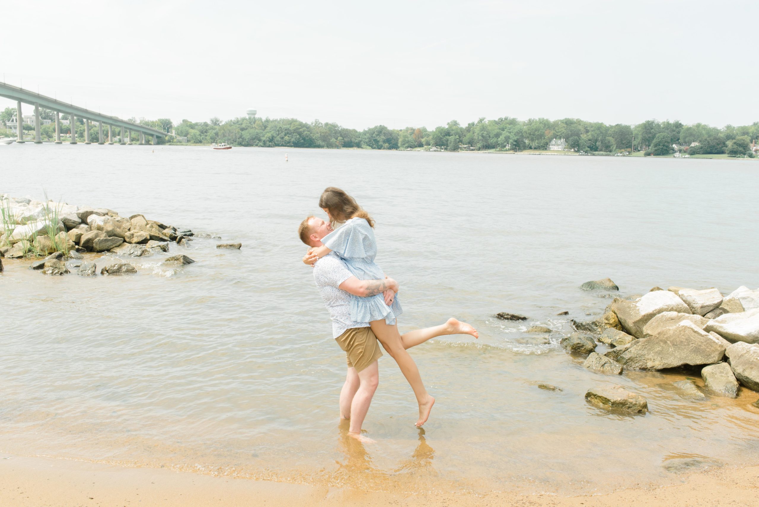 Engagement photos in the water.